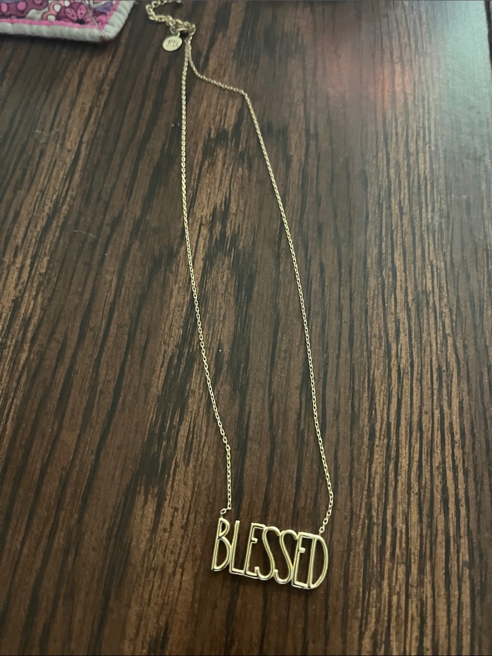 Rae Dunn Gold 'BLESSED' Pendant Necklace